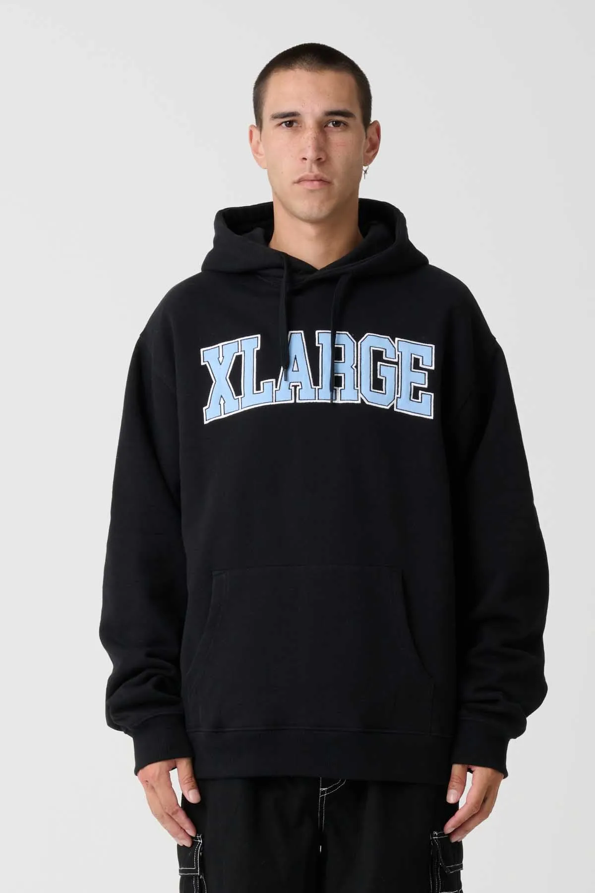 SATIN COLLEGE HOODIE - SOLID BLACK