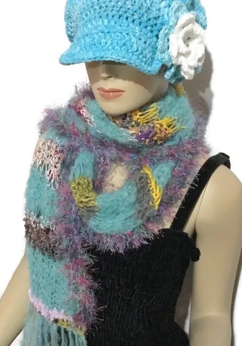 Scarf, knit scarf, alpaca knit scarf, aqua green alpaca knit scarf, The Aqua Cloud scarf, andrea designs handmade scarves, gifts for her, woman size.