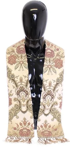 Scarf Men's Beige Silk Necktie Baroque Pattern
