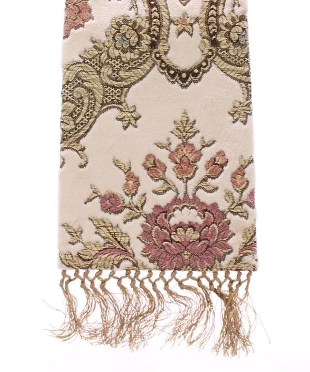 Scarf Men's Beige Silk Necktie Baroque Pattern