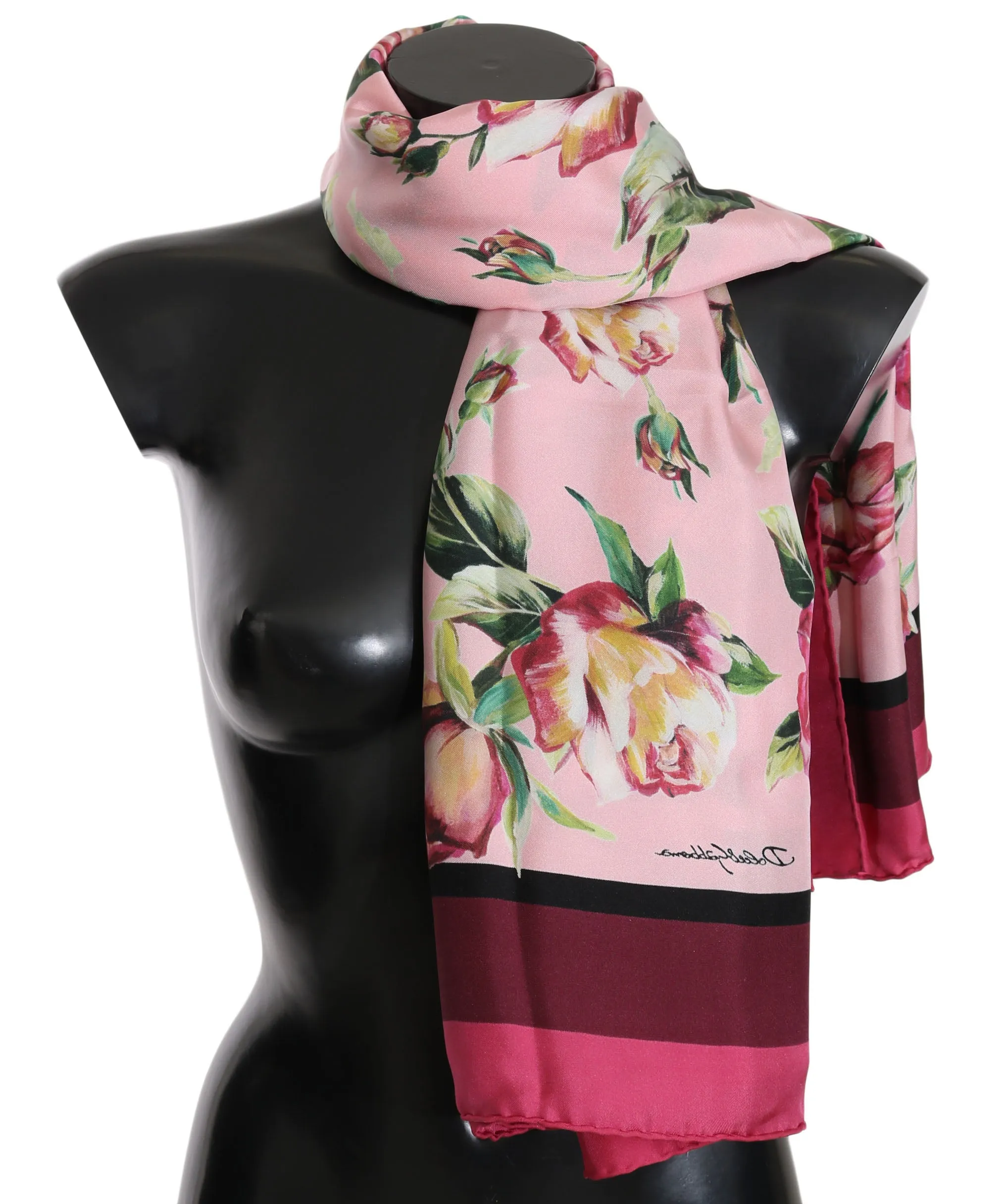 Scarf Pink Floral Roses Silk Square Foulard