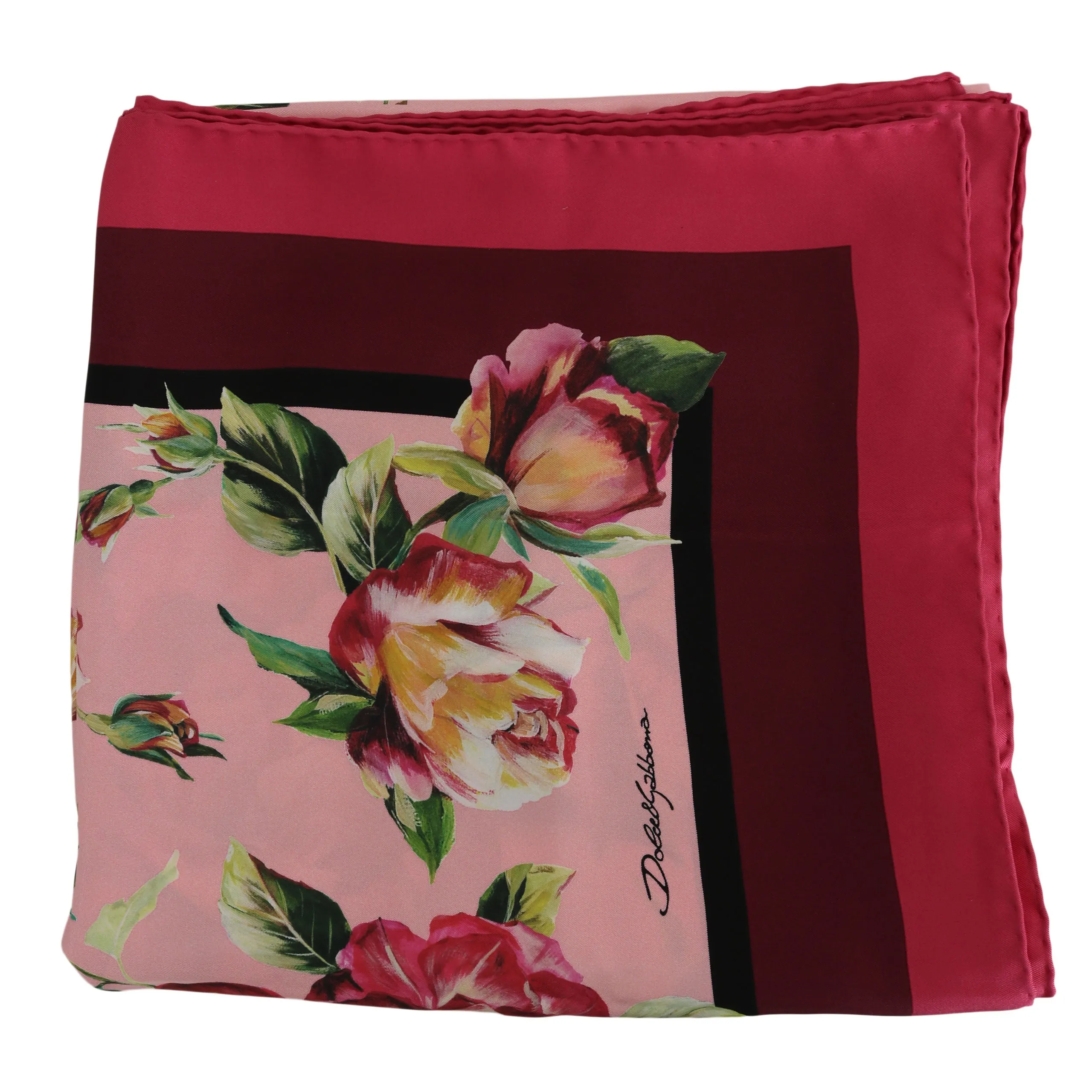 Scarf Pink Floral Roses Silk Square Foulard