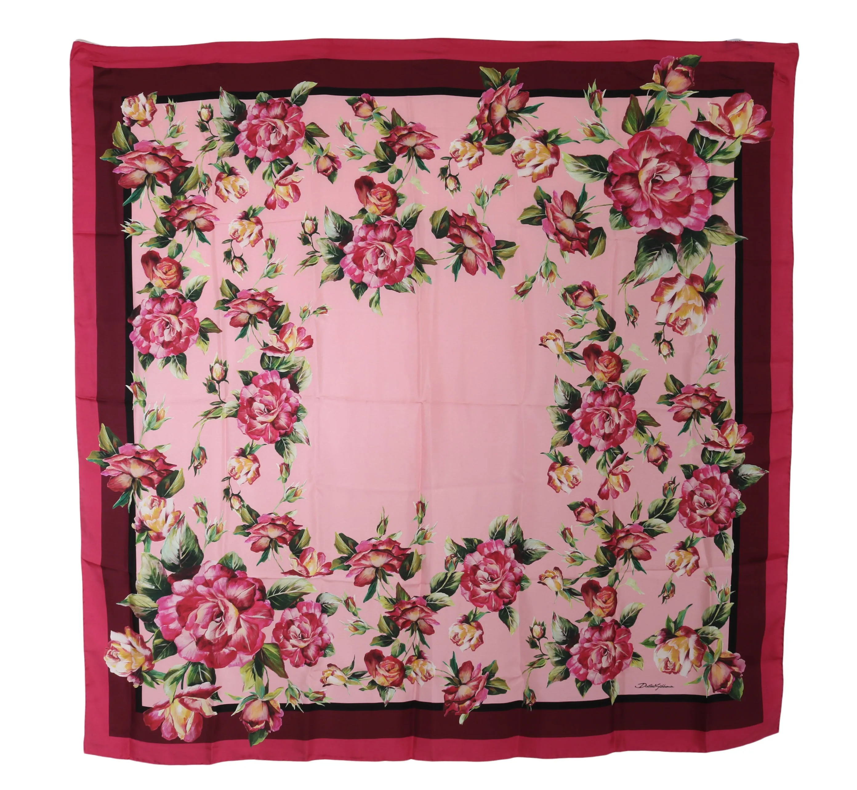 Scarf Pink Floral Roses Silk Square Foulard