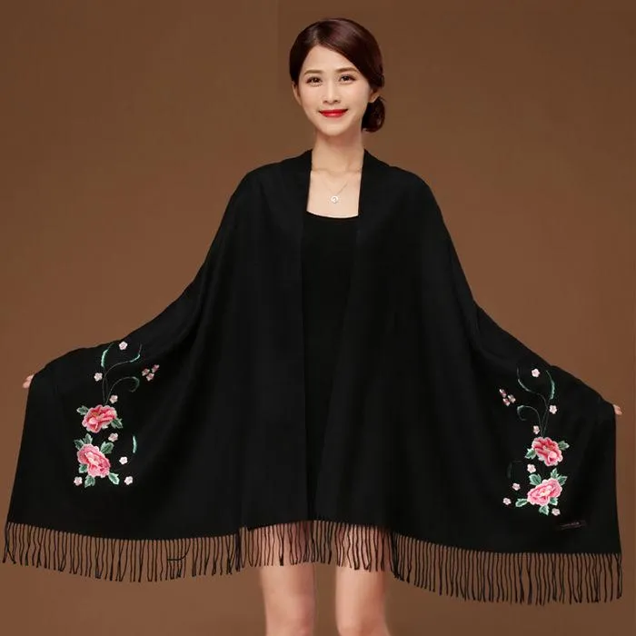 Scarf Women Winter Cotton Shawl Ladies Scarves Embroidery Print Casual Neck Decor