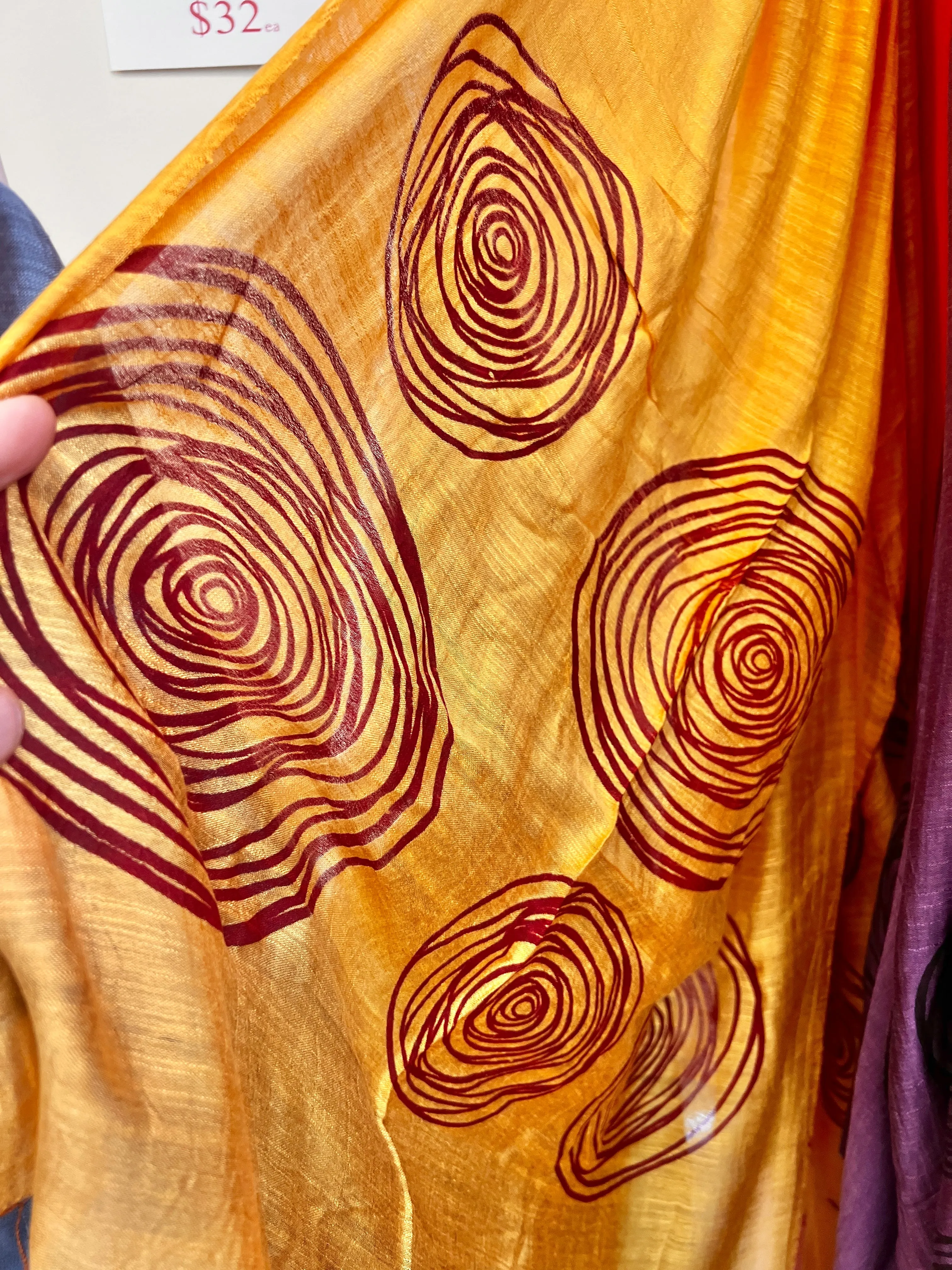 Screen Printed Silk Blend Scarves in 14 colors and patterns, hand printed in Vietnam