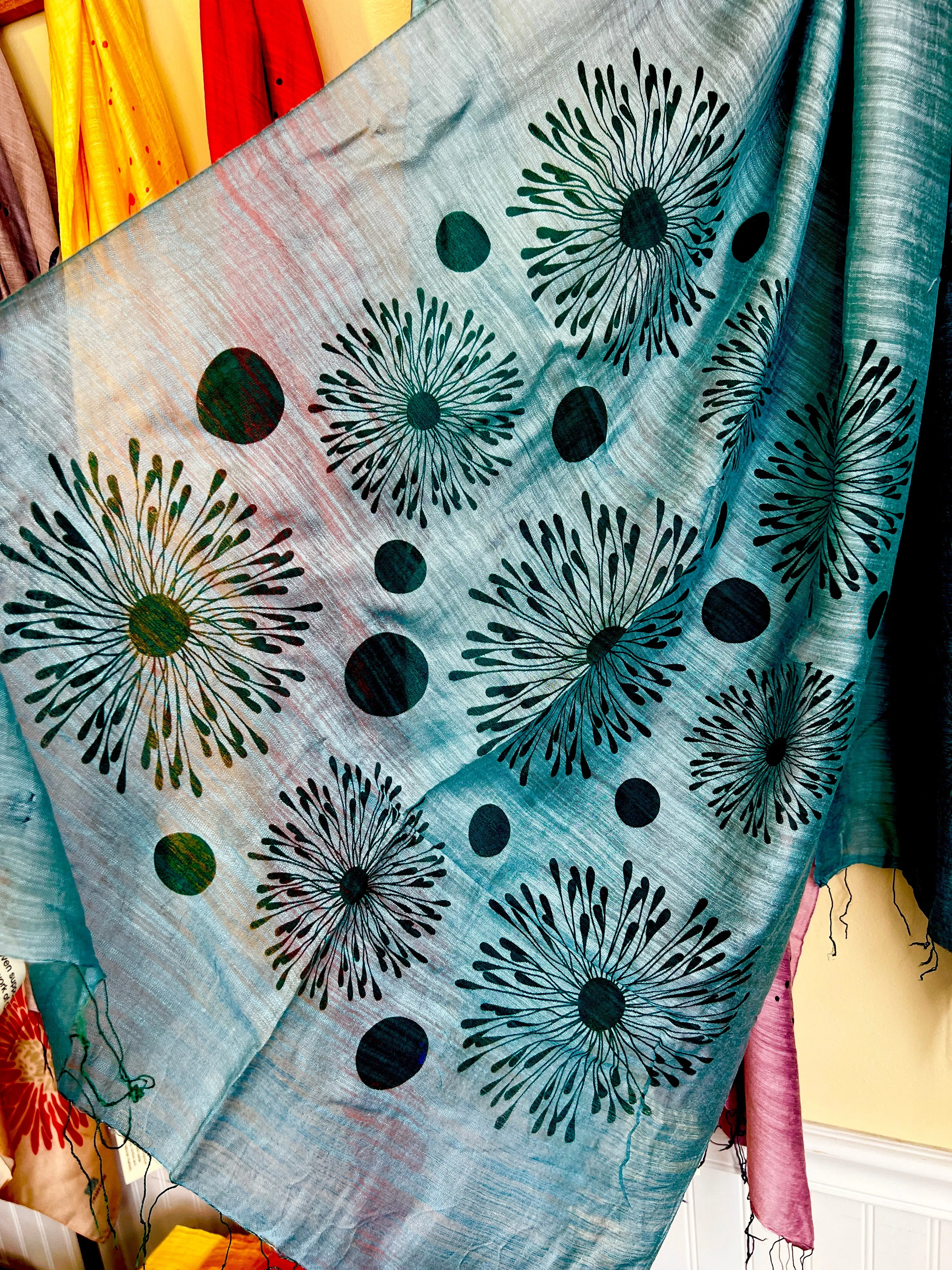 Screen Printed Silk Blend Scarves in 14 colors and patterns, hand printed in Vietnam