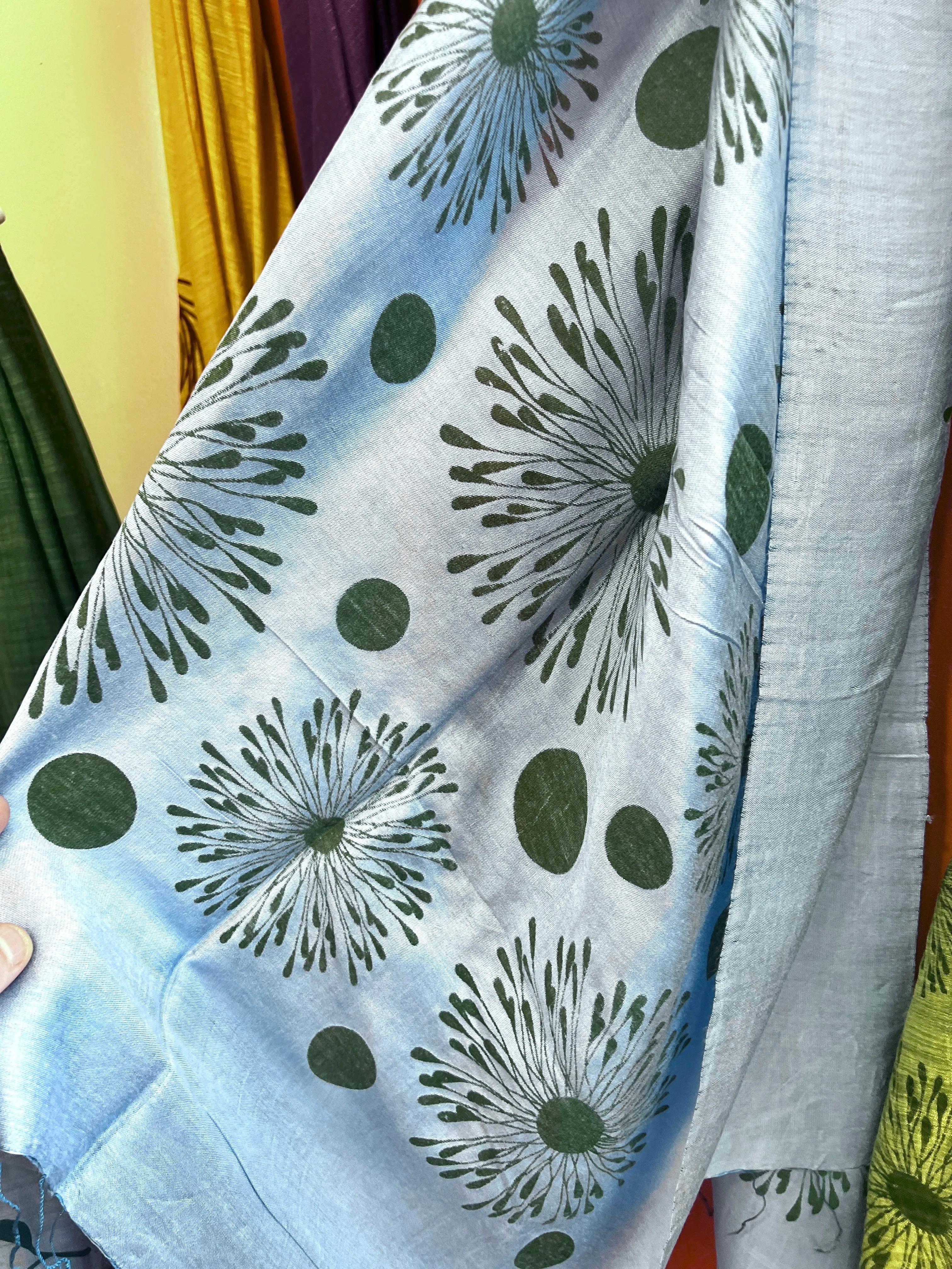 Screen Printed Silk Blend Scarves in 14 colors and patterns, hand printed in Vietnam