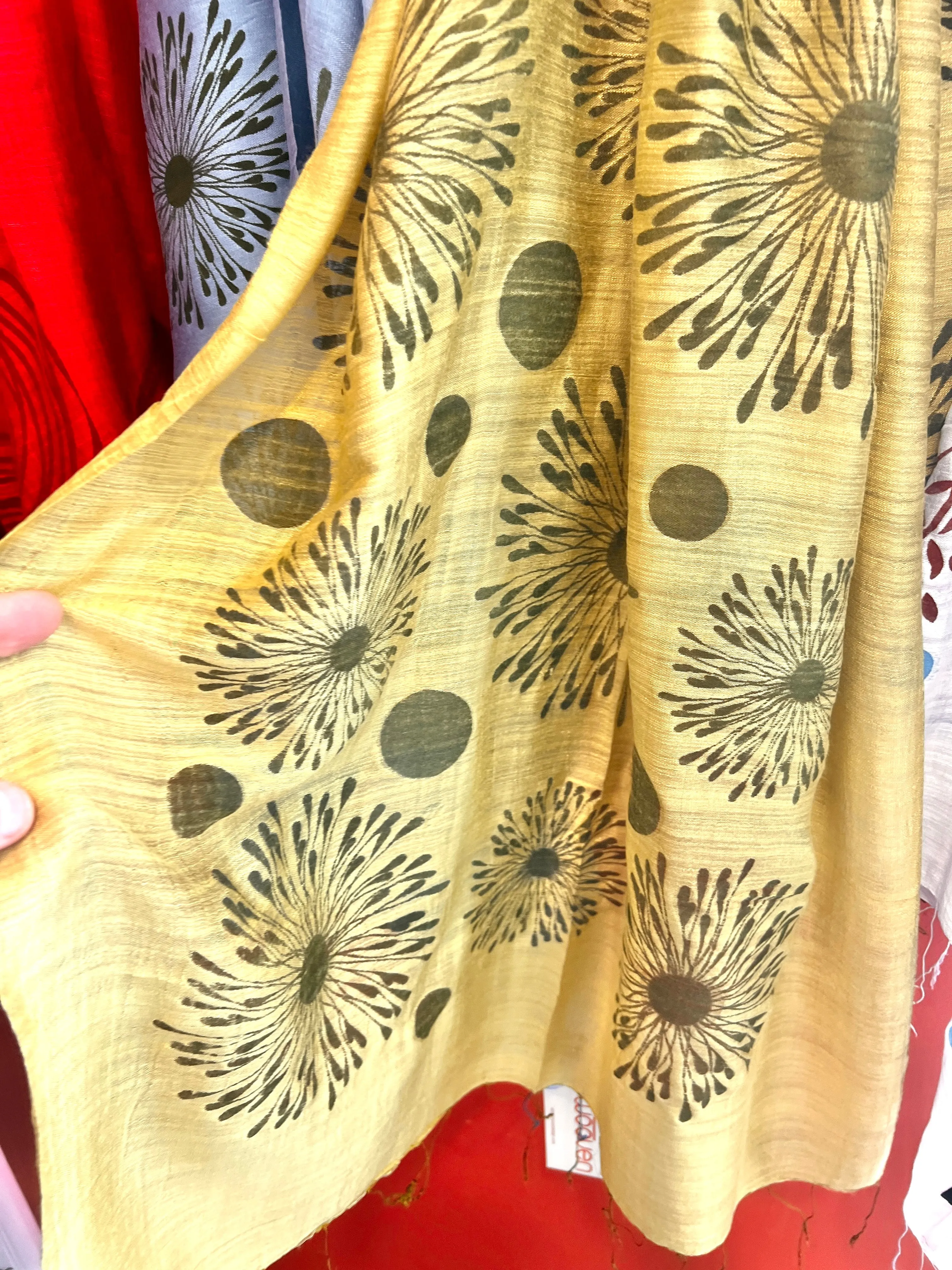 Screen Printed Silk Blend Scarves in 14 colors and patterns, hand printed in Vietnam
