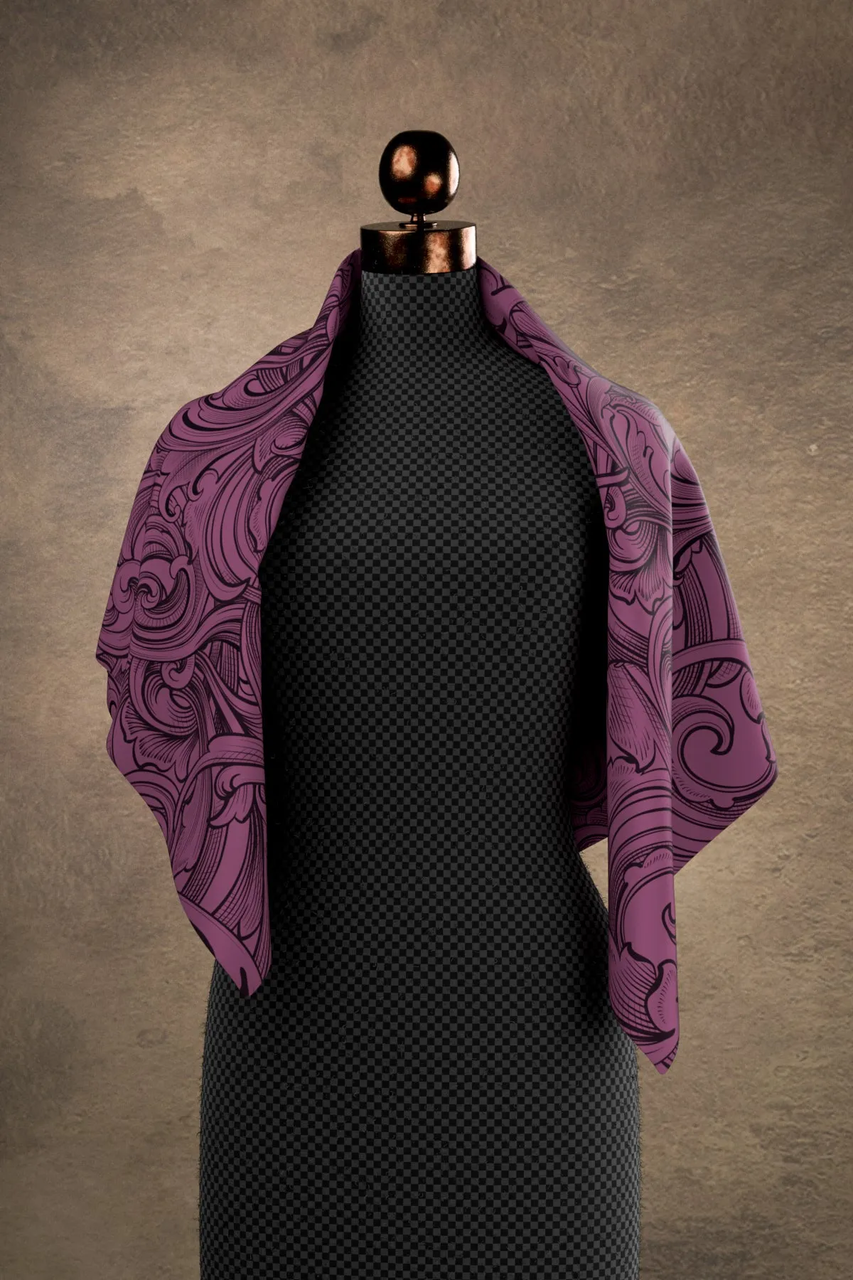 Scrollwork Plum Square Scarf