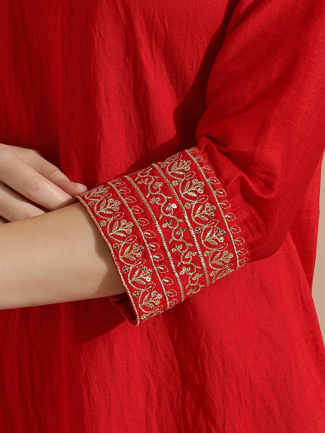 Sequin Embroidered Silk Blend Kurta Set With Net Dupatta
