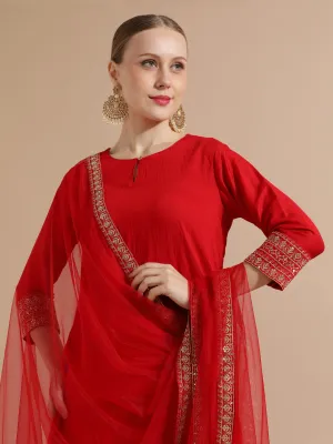 Sequin Embroidered Silk Blend Kurta Set With Net Dupatta