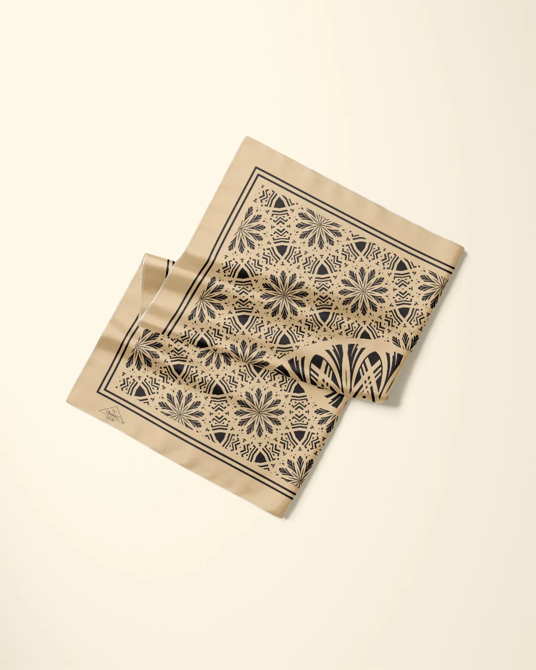 SERENITY BEIGE BLACK Mandala Designer 100% Silk Scarf