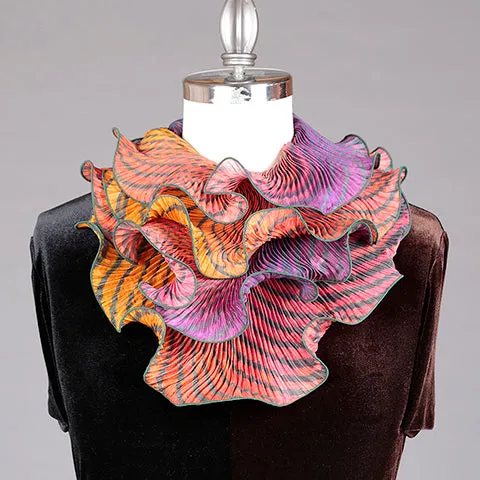 Shibori Silk Scarf Yellow, Purple, Coral
