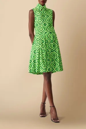 Shiro Geometric Printed Cotton Poplin Shirtdress in Green