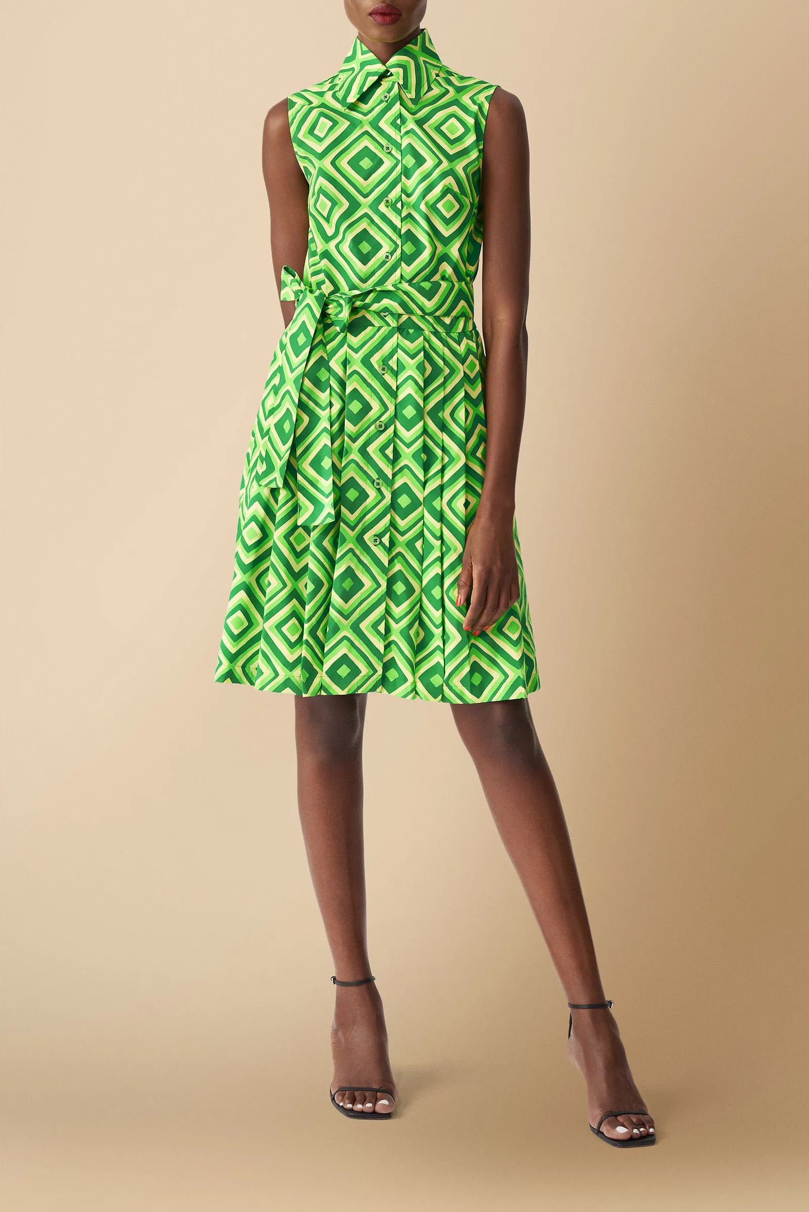 Shiro Geometric Printed Cotton Poplin Shirtdress in Green