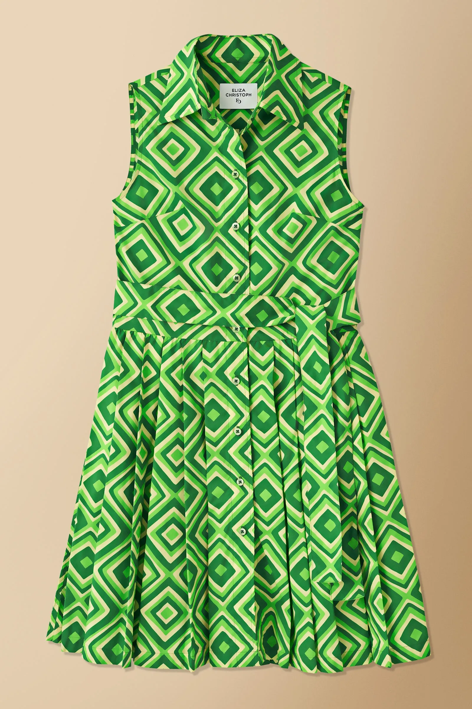 Shiro Geometric Printed Cotton Poplin Shirtdress in Green