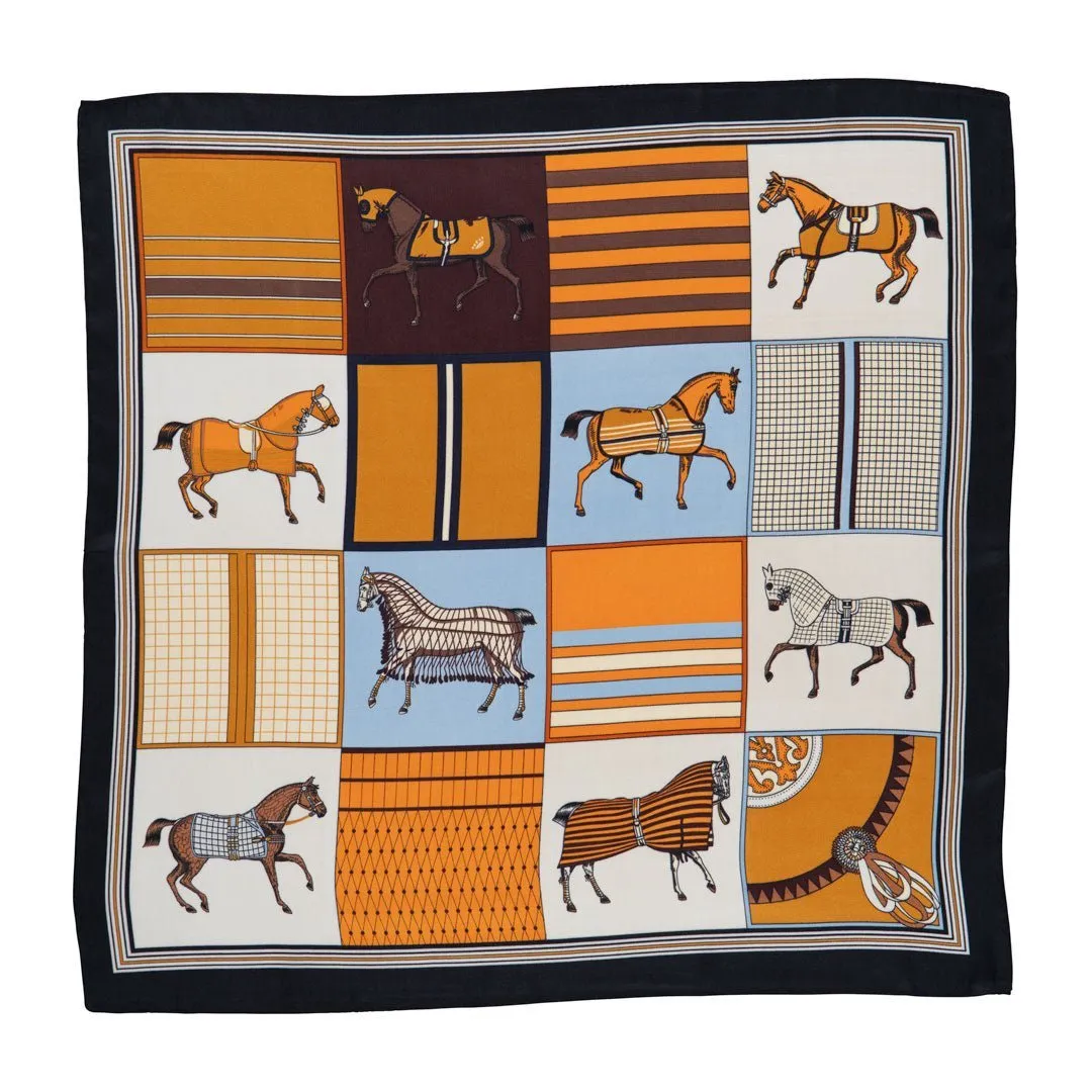 Signature - Oversize Stylized Equestrian Pattern in Black Border Scarf