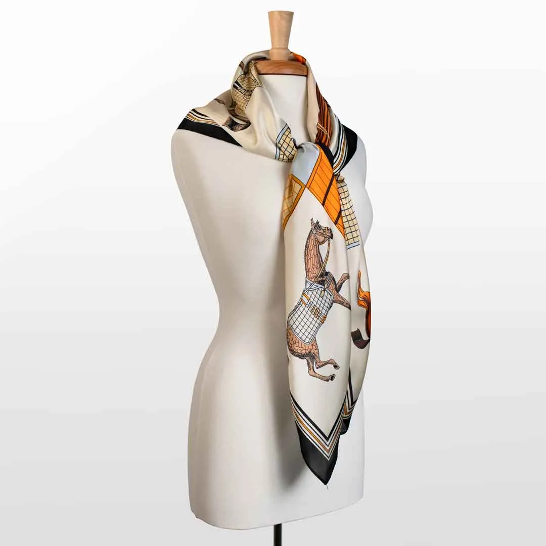 Signature - Oversize Stylized Equestrian Pattern in Black Border Scarf