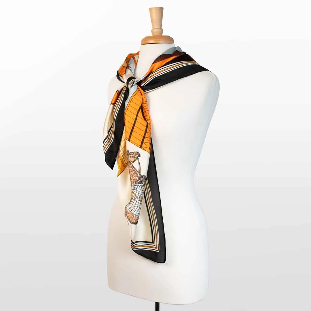 Signature - Oversize Stylized Equestrian Pattern in Black Border Scarf