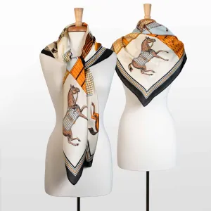 Signature - Oversize Stylized Equestrian Pattern in Black Border Scarf