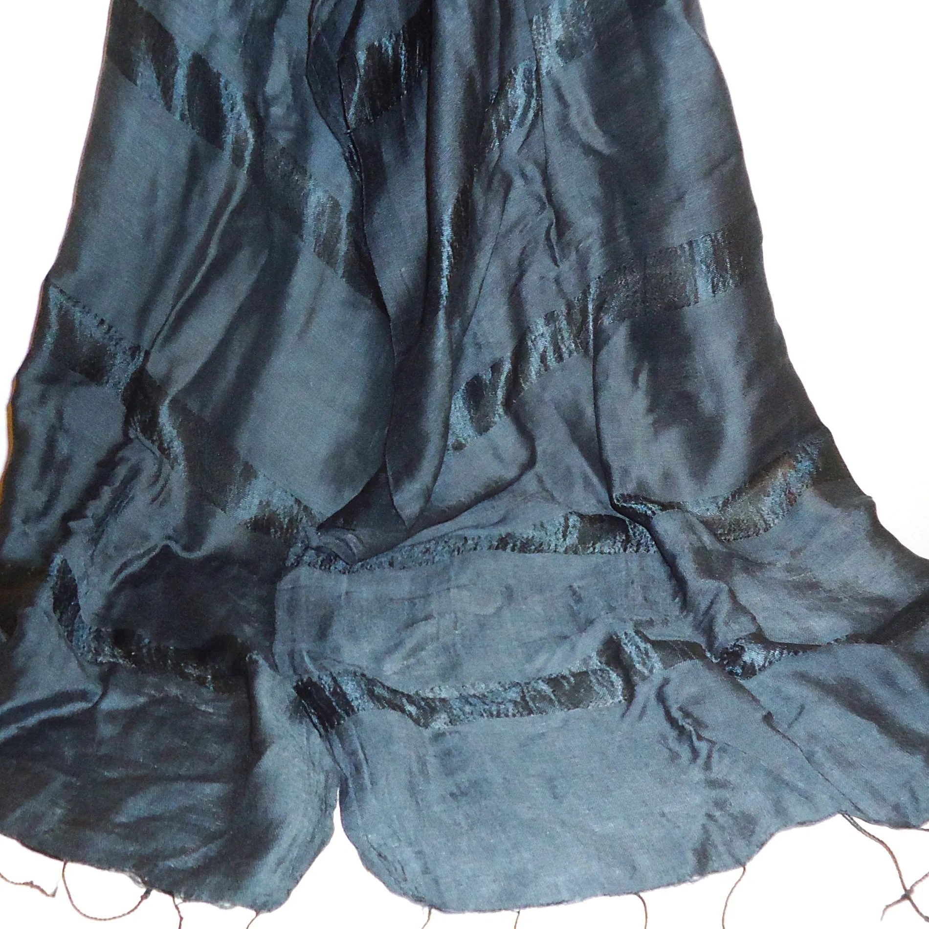 Silk and Cotton Scarf with Stripes - Black