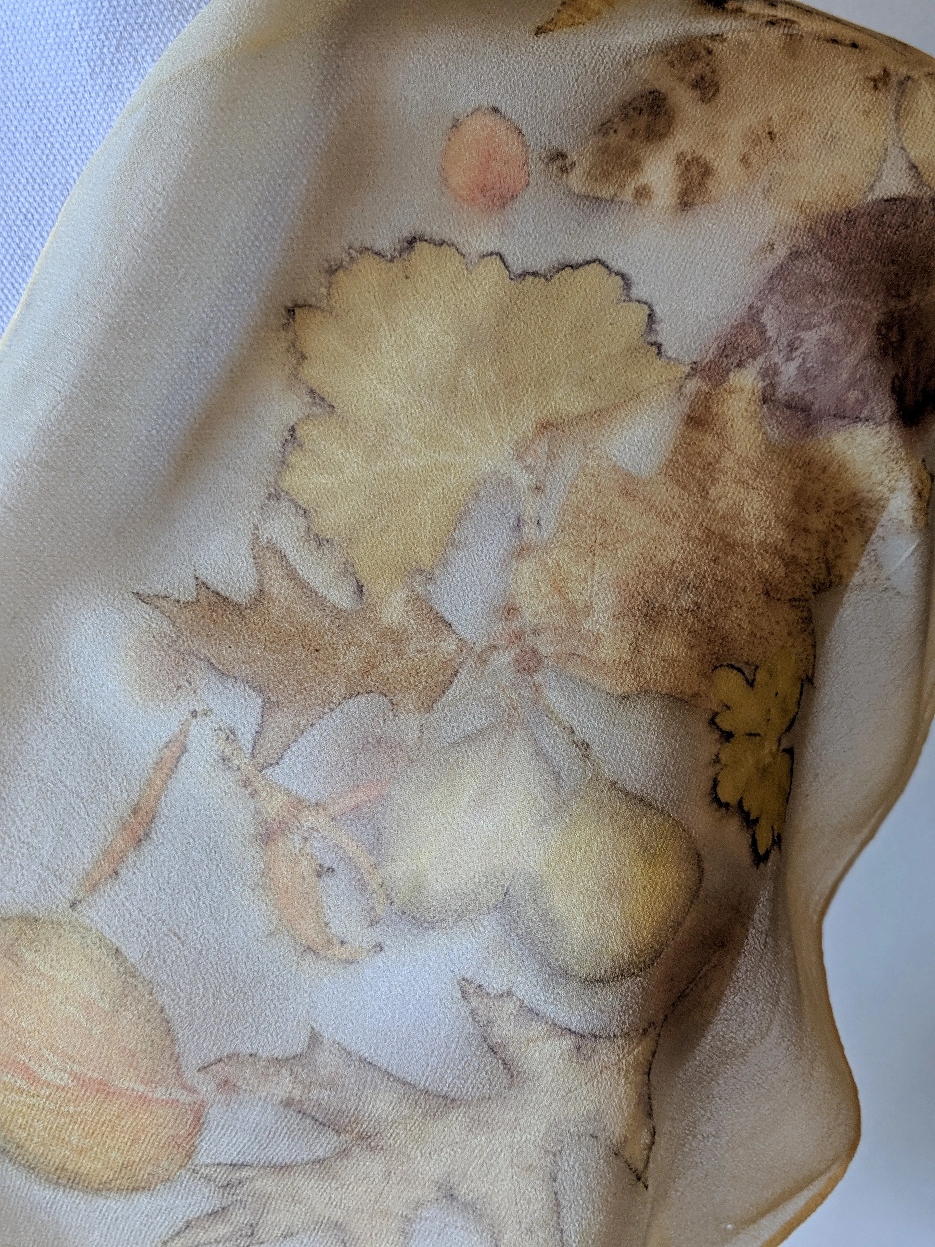 Silk Chiffon Naturally Dyed & Eco-Printed Scarf