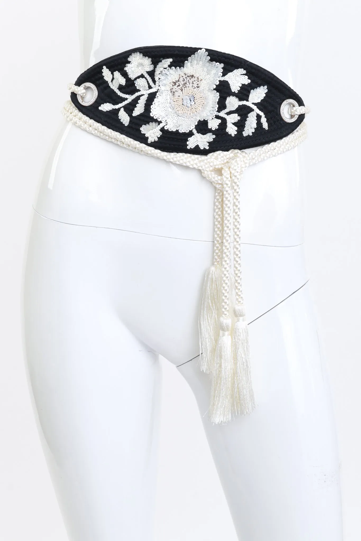 Silk Floral Beaded Tassel Belt