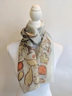 Silk Habotai Indigo Dyed & Eco-Printed Scarf