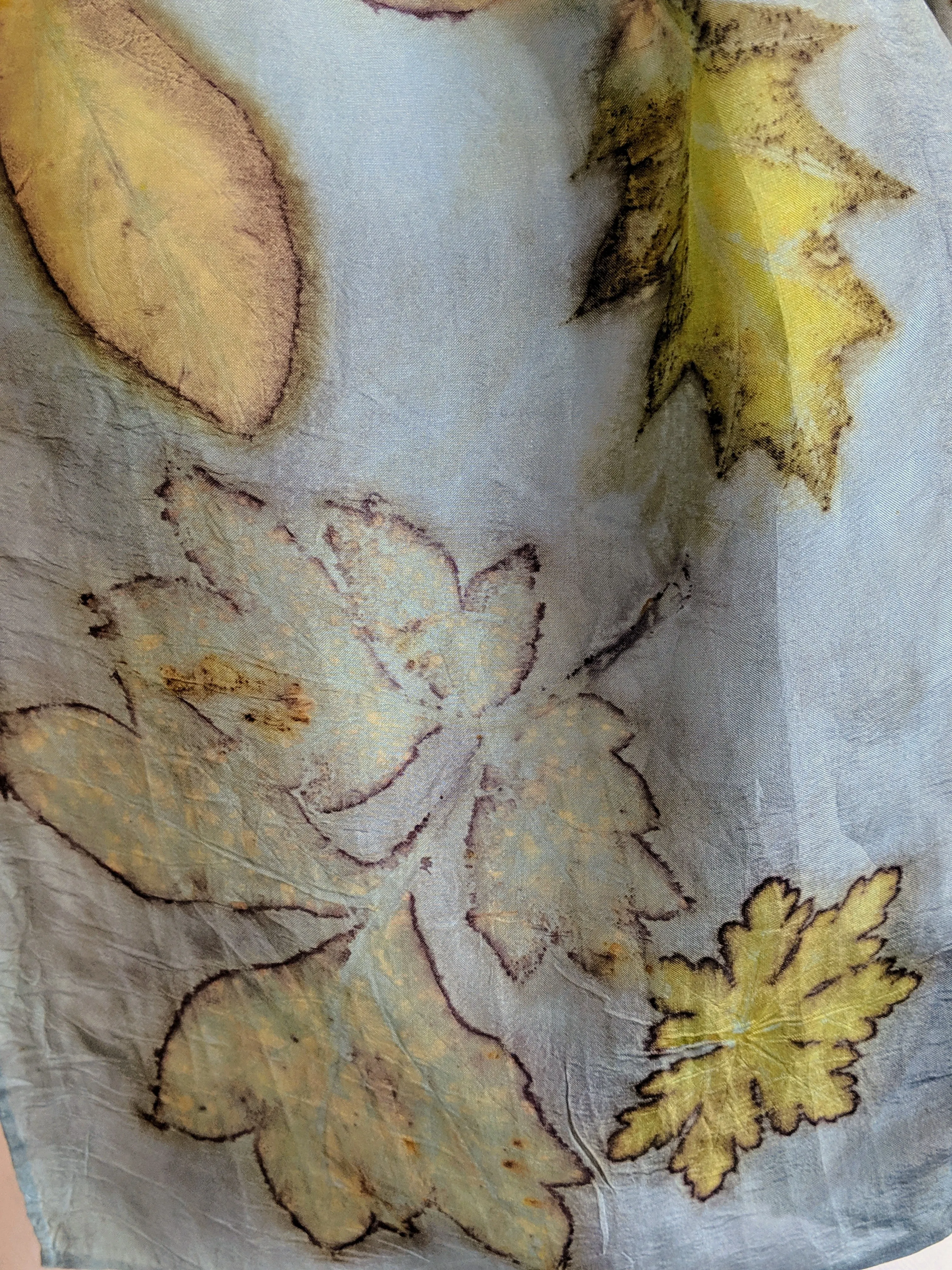 Silk Habotai Indigo Dyed & Eco-Printed Scarf
