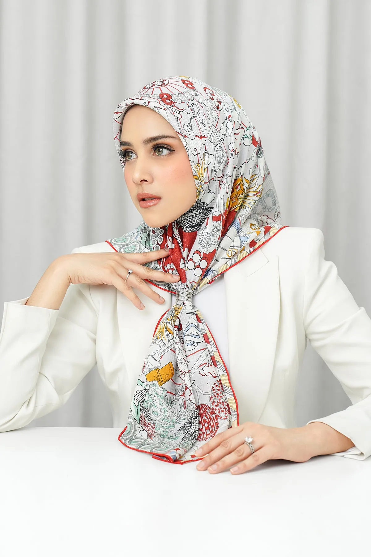Silk Jacquard Square - Compass Blue & Red