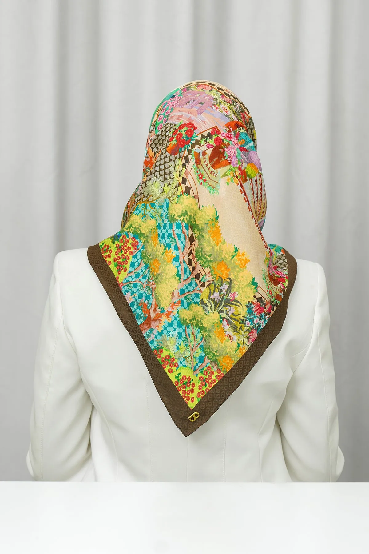 Silk Jacquard Square - Prince Garden Brown & Blue
