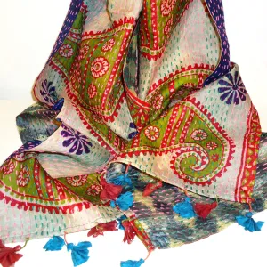 Silk Kantha Scarf - Plum & Brick