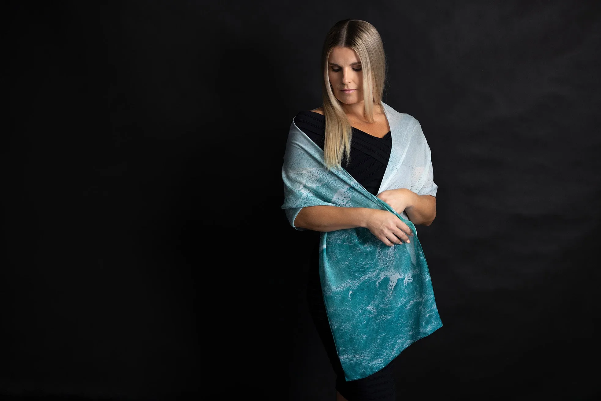 Silk Scarf  'White Waves' - 100% Silk