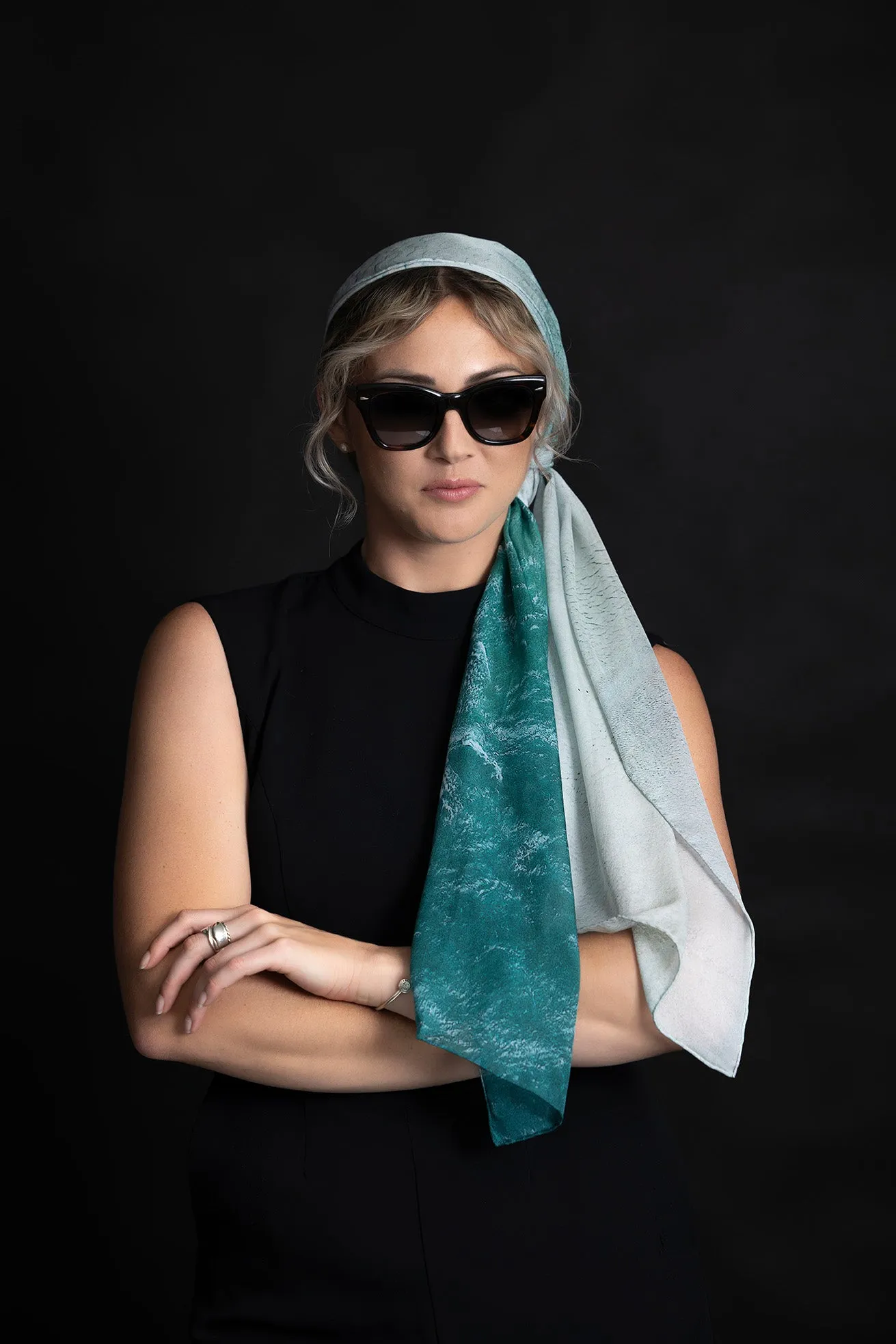 Silk Scarf  'White Waves' - 100% Silk