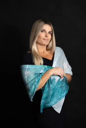 Silk Scarf  'White Waves' - 100% Silk