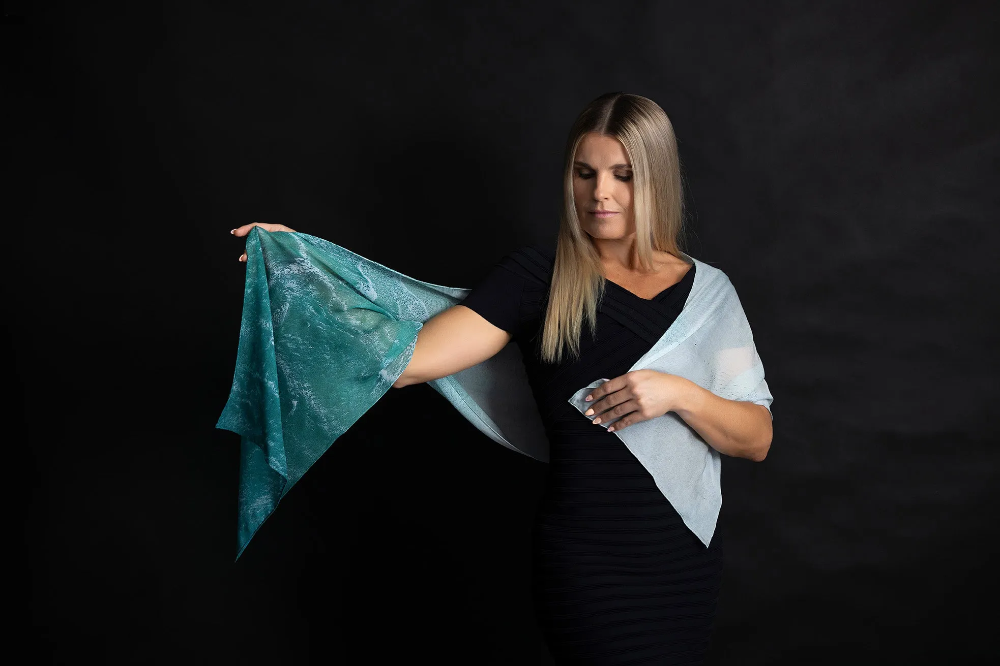 Silk Scarf  'White Waves' - 100% Silk