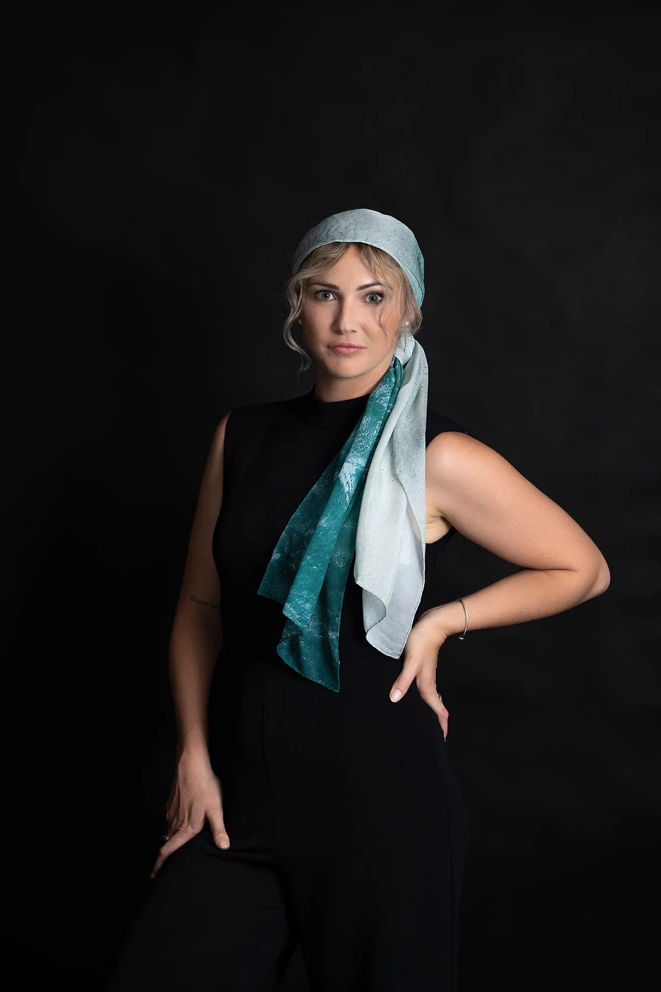Silk Scarf  'White Waves' - 100% Silk