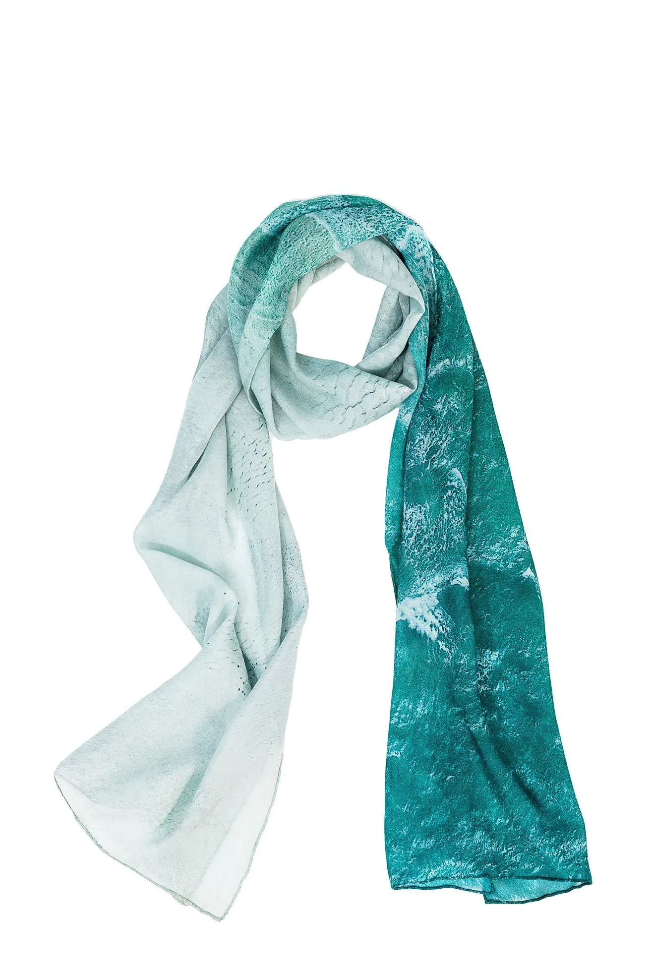 Silk Scarf  'White Waves' - 100% Silk