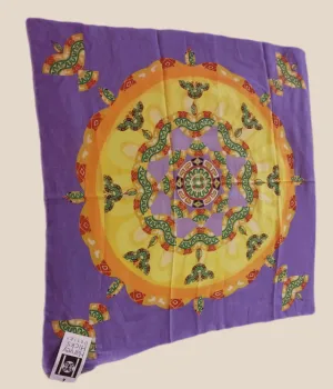 Silk square, 37", featuring birds, butterflies, and flowers, color:  violet