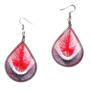 Silk Thread Earrings, Large Burgundy
