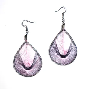 Silk Thread Earrings, Large Pink