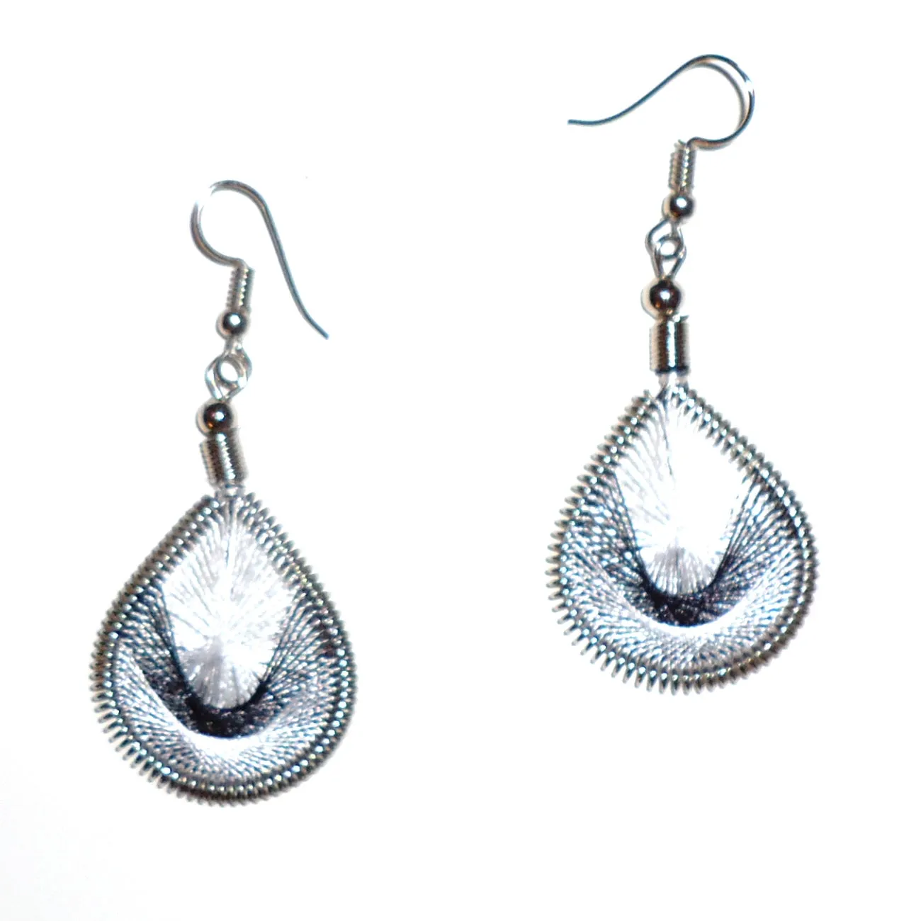 Silk Thread Earrings, Small Gray