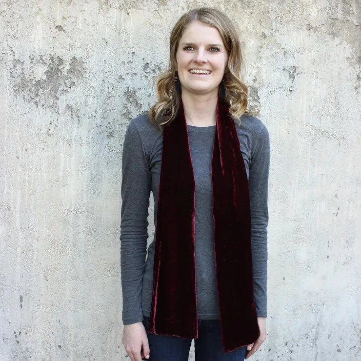 Silk Velvet Scarf in Wine