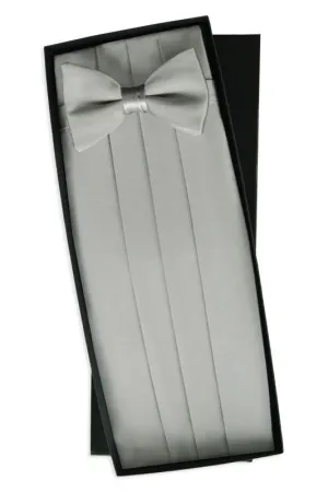 Silver Silk Cummerbund & Bow Tie Set