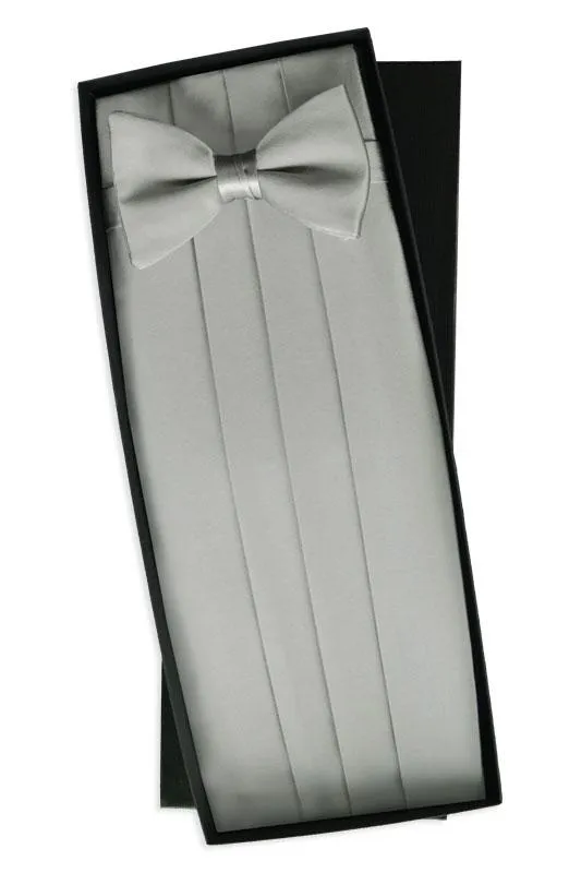 Silver Silk Cummerbund & Bow Tie Set