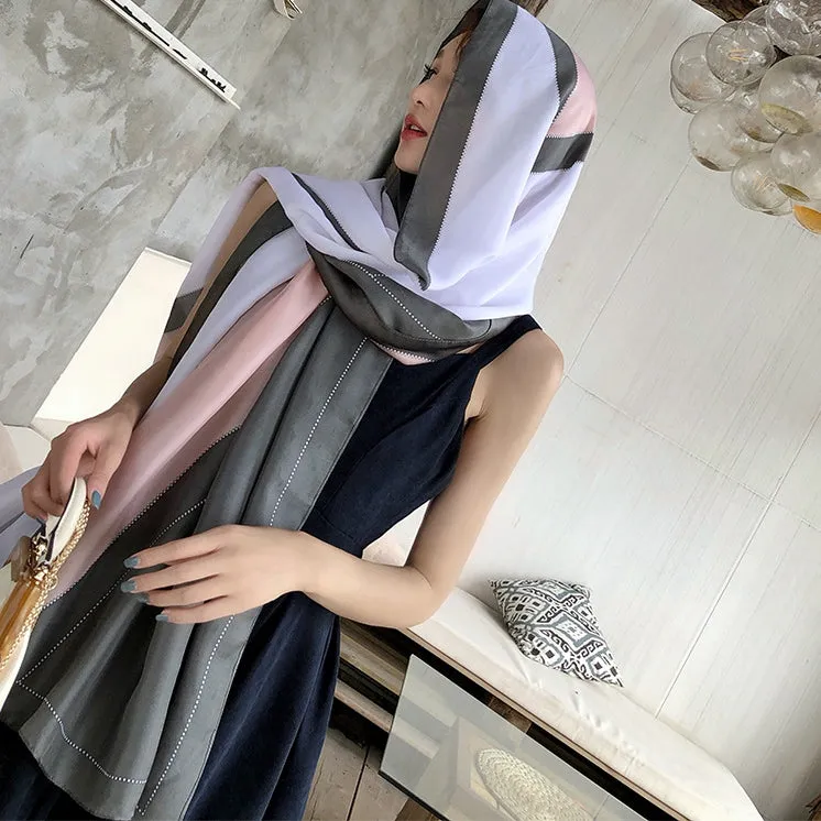 Simple Line Geometric Pattern Silk Scarf Silky Shawl Wrap for Women Ladies Girls 90x180