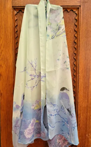 Sky Blue and Mint Green Exotic Bird Scarf