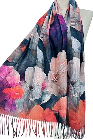 Soft & Warm Floral Design Scarf ~ Plum