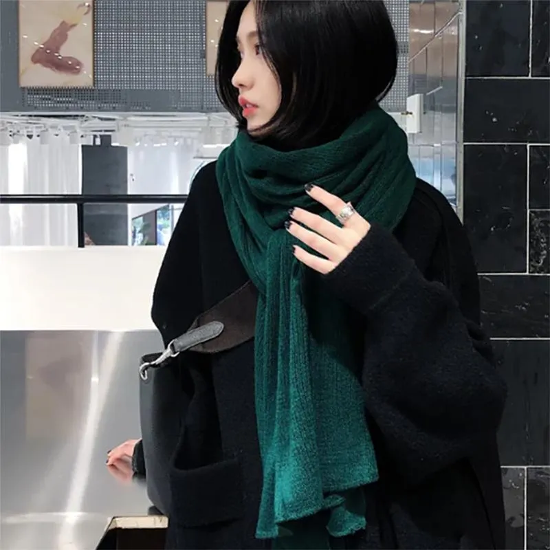 Solid Color Knitted Wool Scarf Women Trendy Thickening Warmth Soft Bib Women All-match Scarves