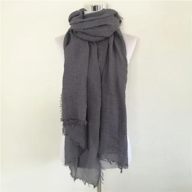 Solid Color Linen Cotton Winter/Autumn Scarves For Women - 20 colours